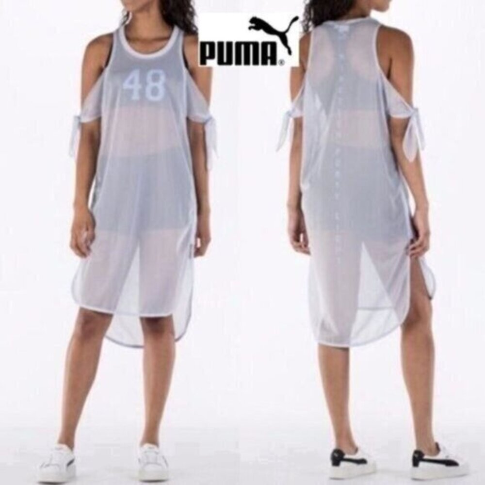 Puma Dress Xtreme Mesh Halogen Blue High Low Athletic Dress SZ L NWT